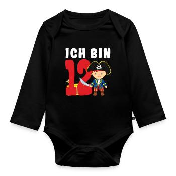 12.Geburtstag Pirat Piraten Geschenk - Baby Bio-Langarm-Body - Schwarz - Vorne