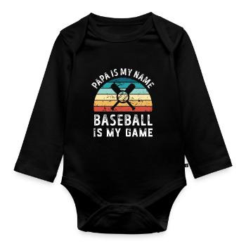 Papa est mon nom Le baseball est mon jeu Papa Pères - Body Bébé bio manches longues - noir - Devant