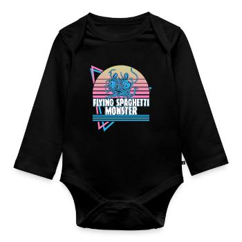Flying Spaghetti Monster Pastafari FSM Atheist Ges - Baby Bio-Langarm-Body - Schwarz - Vorne