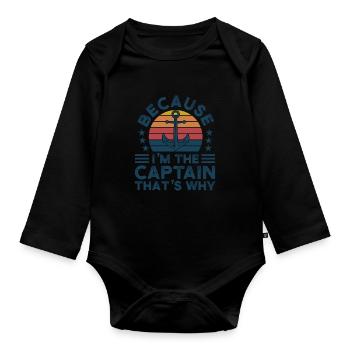 Capitaine Capitaine Cadeau de navigation de plaisance - Body Bébé bio manches longues - noir - Devant