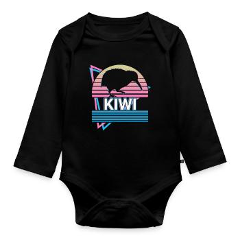 Kiwi Retro Geschenk - Baby Bio-Langarm-Body - Schwarz - Vorne