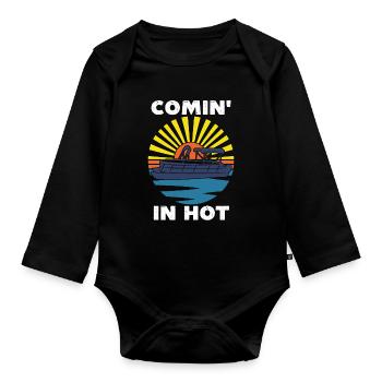 Coming in hot, funny pontoon boat - Organic Longsleeve Baby Bodysuit - black - Front