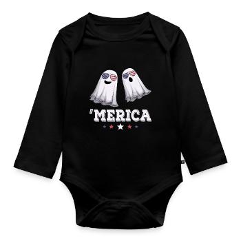 Ghosts Merica 4 juillet Drapeau américain USA - Body Bébé bio manches longues - noir - Devant