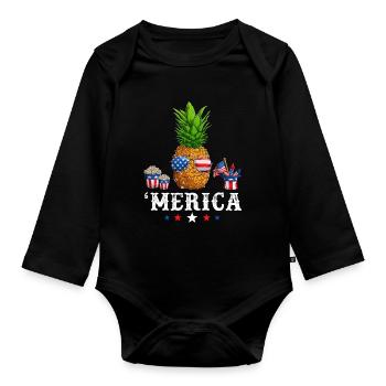 Pineapple American Flag 4th of July Merica USA - Baby Bio-Langarm-Body - Schwarz - Vorne