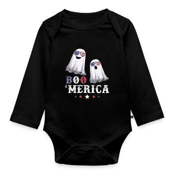 Ghost Merica 4th of July USA American Flag - Organic Longsleeve Baby Bodysuit - black - Front