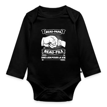 Beau-Père & Beau-Fils Beau-Père Geschenk - Baby Bio-Langarm-Body - Schwarz - Vorne