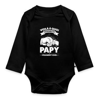 Papi Papi Famille Geschenk - Baby Bio-Langarm-Body - Schwarz - Vorne
