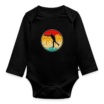 Boxen Retro Logo - Baby Bio-Langarm-Body - Schwarz - Vorne