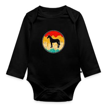 Pferd Retro - Baby Bio-Langarm-Body - Schwarz - Vorne