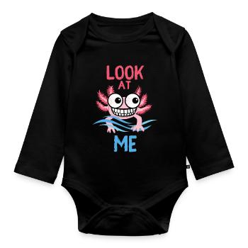 Axlotl - SCHAU MICH AN - Baby Bio-Langarm-Body - Schwarz - Vorne
