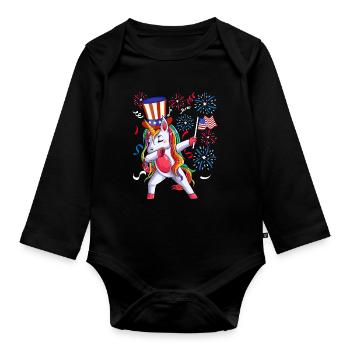 Dabbing Unicorn Girls 4 juillet Femmes USA - Body Bébé bio manches longues - noir - Devant