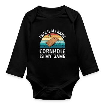 Papa est mon nom Cornhole est mon jeu Papa Pères - Body Bébé bio manches longues - noir - Devant