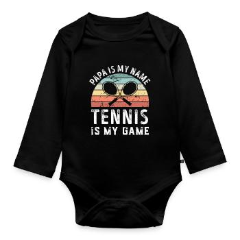 Papa est mon nom Le tennis est mon jeu Papa Fête des Pères - Body Bébé bio manches longues - noir - Devant