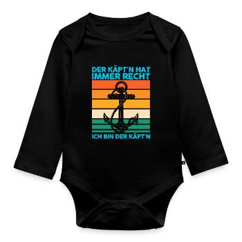 Kapitän Boot Segelboot Geschenk - Baby Bio-Langarm-Body - Schwarz - Vorne