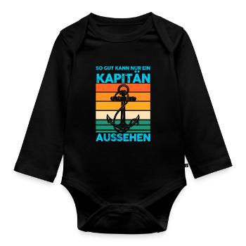 Kapitän Boot Bootfahrer Geschenk - Baby Bio-Langarm-Body - Schwarz - Vorne