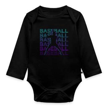 Cadeau rétro de joueur de baseball - Body Bébé bio manches longues - noir - Devant