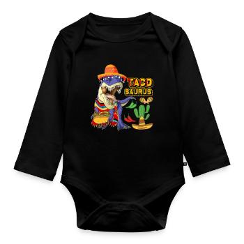 Mexican Taco Trex Sombrero Cinco de Mayo - Organic Longsleeve Baby Bodysuit - black - Front