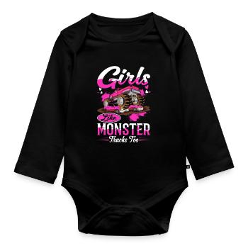 Mädchen Monster Trucks Liebhaber Monster Truck - Baby Bio-Langarm-Body - Schwarz - Vorne