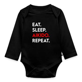 manger du sommeil aïkido répéter - Body Bébé bio manches longues - noir - Devant
