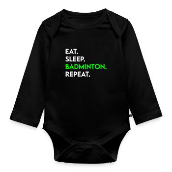 manger dormir badminton répéter - Body Bébé bio manches longues - noir - Devant