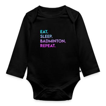 manger dormir badminton répéter - Body Bébé bio manches longues - noir - Devant