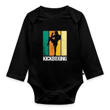 Retro Kickboxing Kickboxer Fighting MMA Fighter - Organic Longsleeve Baby Bodysuit - black - Front