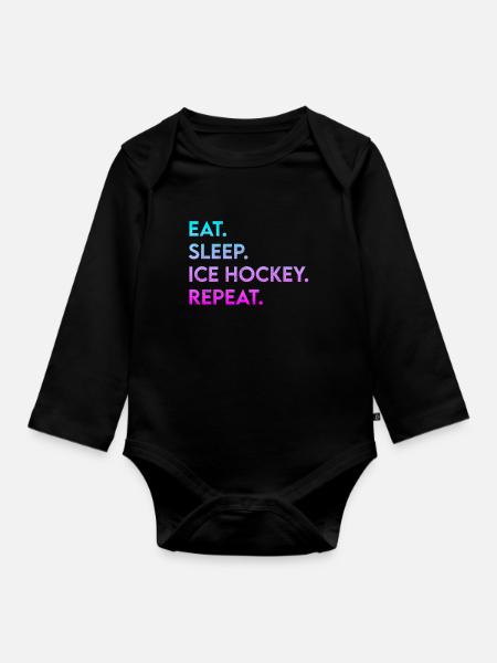 eat sleep ice hockey repeat - Baby Bio-Langarm-Body - Schwarz
