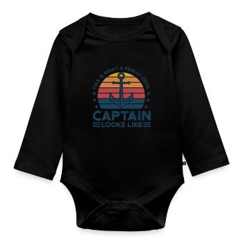 Capitaine Capitaine Cadeau de navigation de plaisance - Body Bébé bio manches longues - noir - Devant