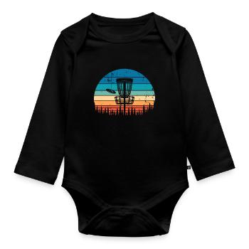 Vintage Disc Golf Retro Distressed Sonnenuntergang - Baby Bio-Langarm-Body - Schwarz - Vorne