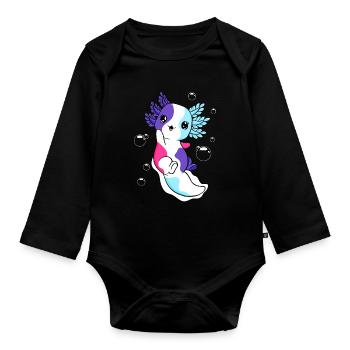 Drapeau multi-sexe axolotl pile kawaii - Body Bébé bio manches longues - noir - Devant