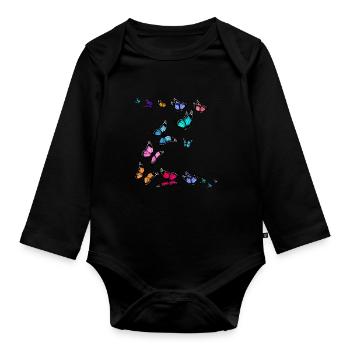 Bunte Schmetterlinge Frauen Mädchen - Baby Bio-Langarm-Body - Schwarz - Vorne
