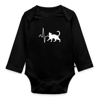 Katze Herzschlag - Baby Bio-Langarm-Body - Schwarz - Vorne
