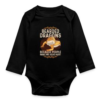 Funny bearded dragon - Organic Longsleeve Baby Bodysuit - black - Front