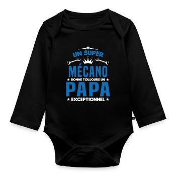 Mécano papa cadeau drôle fête des pères garagiste - Body Bébé bio manches longues - noir - Devant