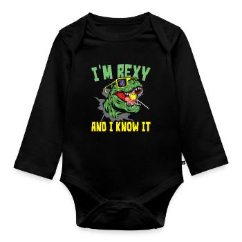 Je m’appelle Rexy et je connais le paléontologue Dinosaur - Body Bébé bio manches longues - noir - Devant