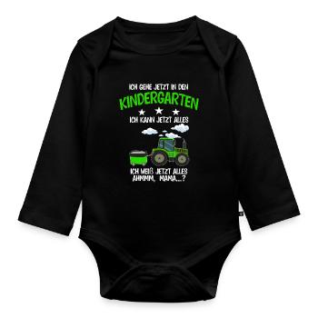 Kindergarten Traktor Kita Anfänger Geschenk - Baby Bio-Langarm-Body - Schwarz - Vorne