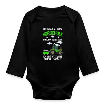 Vorschule Traktor Vorschüler Geschenk - Baby Bio-Langarm-Body - Schwarz - Vorne