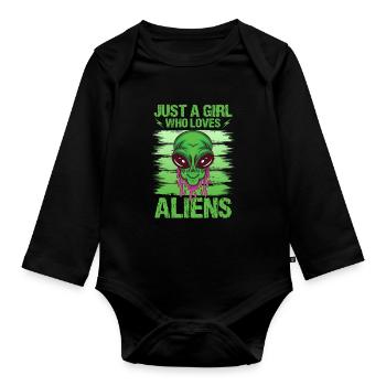 Girl Alien Lover UFO Galaxy - Organic Longsleeve Baby Bodysuit - black - Front