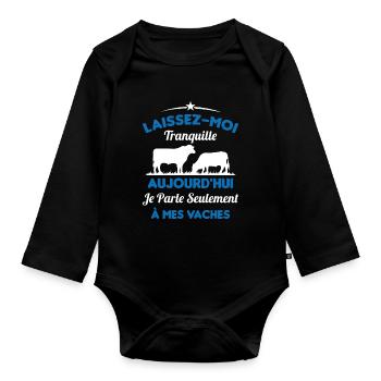 Je parle Seulement à Mes Vaches - Body Bébé bio manches longues - noir - Devant
