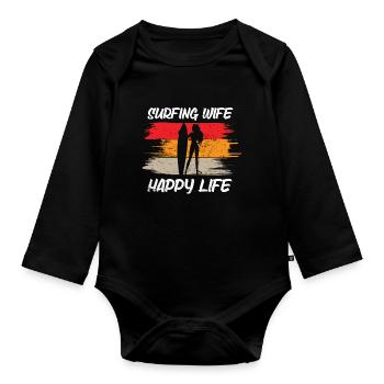 Surf femme Happy Life Wellenreiten Surfen Surfer - Body Bébé bio manches longues - noir - Devant