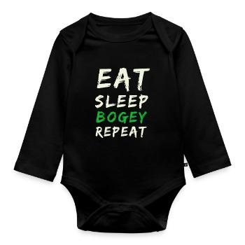 Eat sleep golf repeat - Organic Longsleeve Baby Bodysuit - black - Front