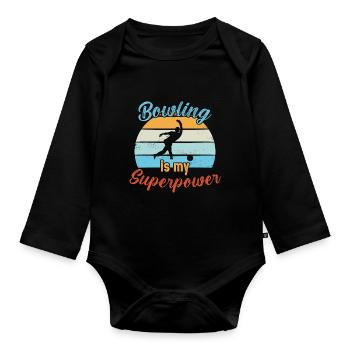 Bowling est mon superpouvoir / Bowling - Body Bébé bio manches longues - noir - Devant
