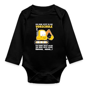 Vorschule Bagger Vorschüler Geschenk - Baby Bio-Langarm-Body - Schwarz - Vorne