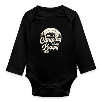 Camping Femme Happy Life Caravane Nature Camper - Body Bébé bio manches longues - noir - Devant