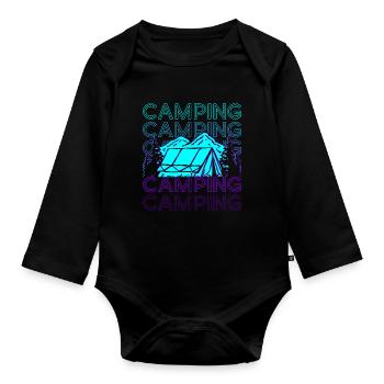 Camping Camping Camping Camp Retro Cadeau - Body Bébé bio manches longues - noir - Devant