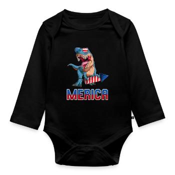 Patriotisch Trex amerikanische Dino Merica 4. Juli - Baby Bio-Langarm-Body - Schwarz - Vorne