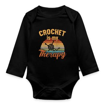 Crochet is my Therapy / Häkeln - Organic Longsleeve Baby Bodysuit - black - Front