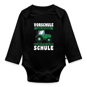 Schulkind Traktor Schulstart Geschenk - Baby Bio-Langarm-Body - Schwarz - Vorne
