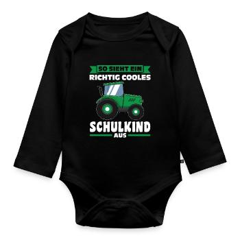 Schulkind Traktor Schulbeginn Geschenk - Baby Bio-Langarm-Body - Schwarz - Vorne