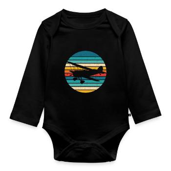 Airplane Retro Pilot Gift Flying Aviation - Organic Longsleeve Baby Bodysuit - black - Front